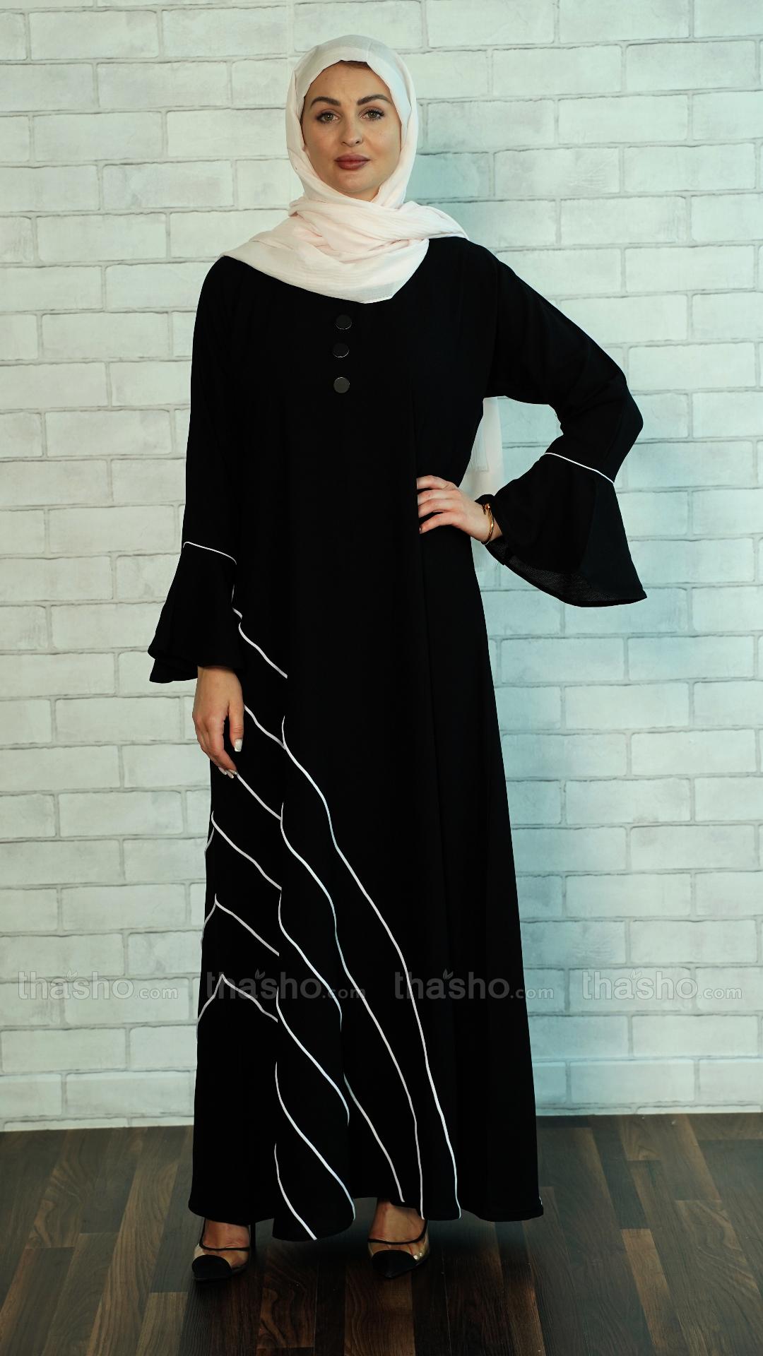 Stylish Black Abaya with Dori work and a Show Button on the Front