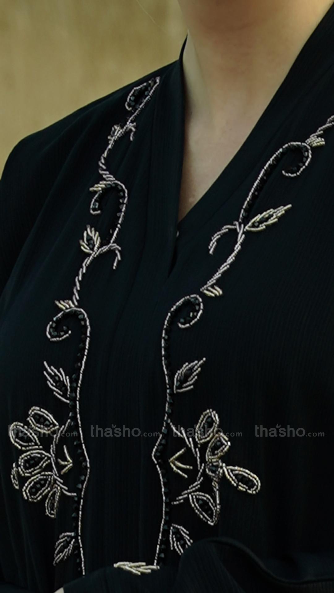 Black Zoom Modest Dress with Crystal Handwork on the Front and Sleeves