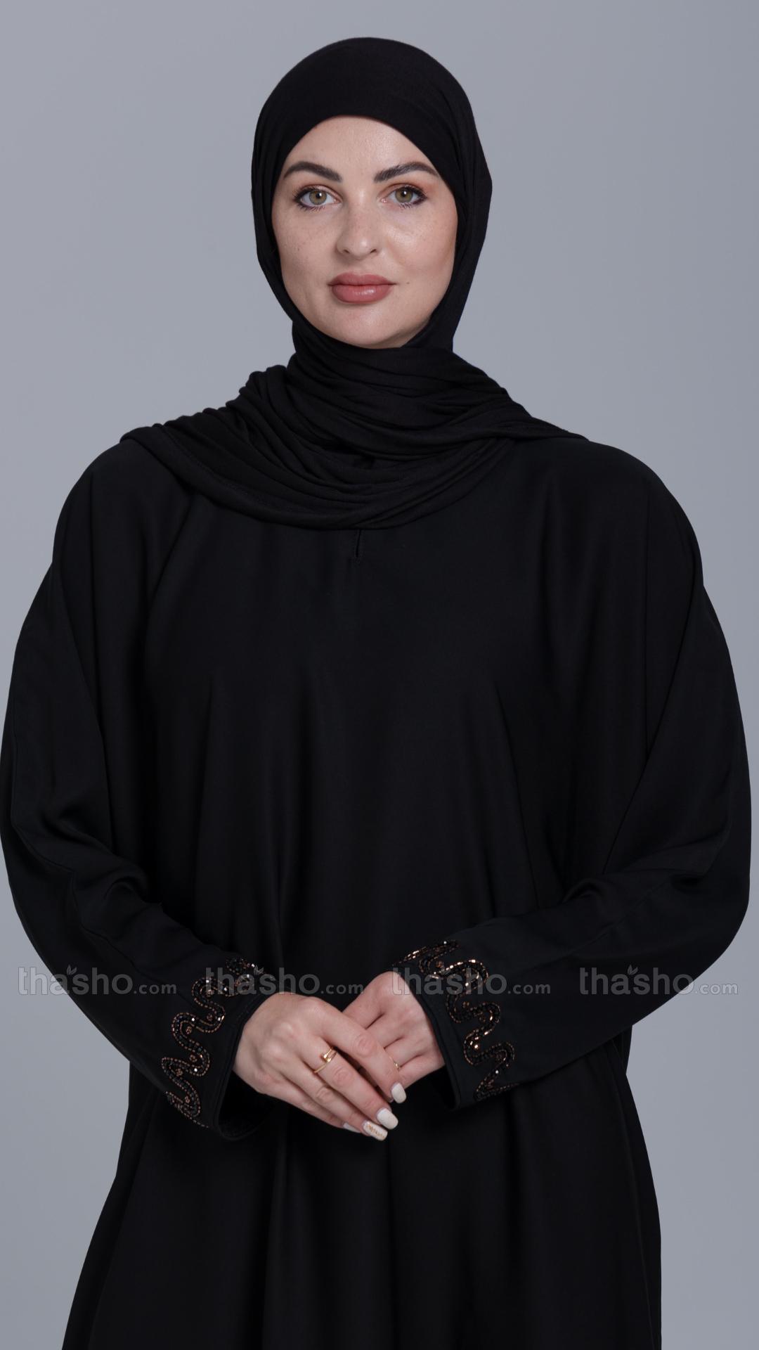 Back Nida Matte Abaya with Handwork on the Sleeves