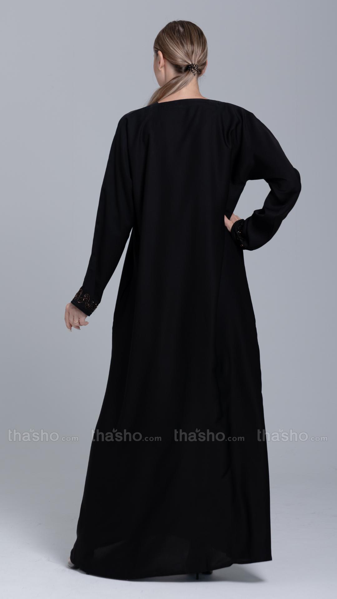 Back Nida Matte Abaya with Handwork on the Sleeves