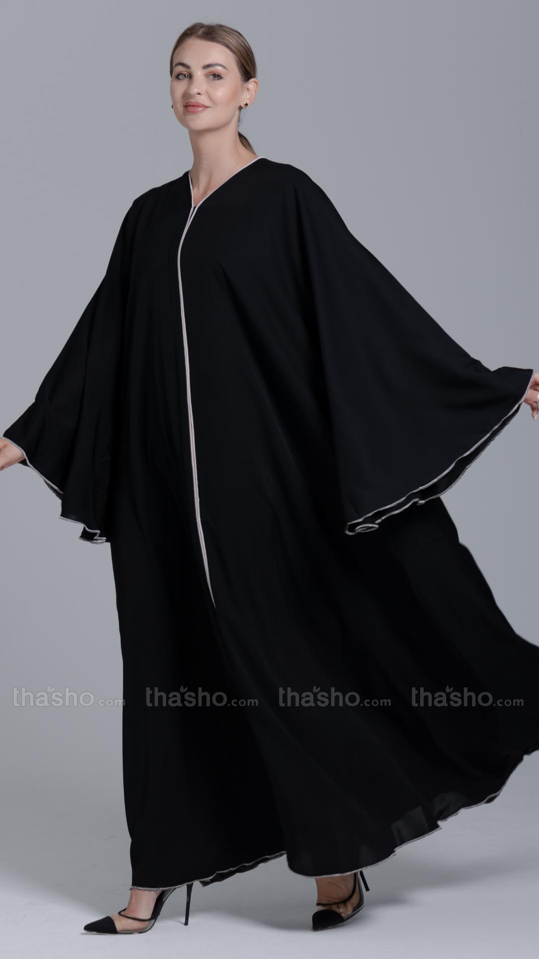 Black Abaya with Overlocking Design
