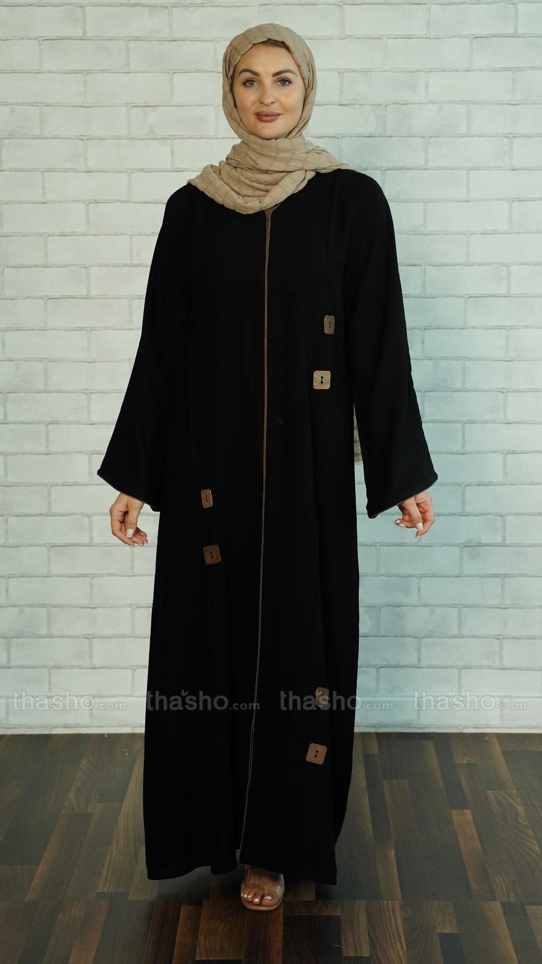 Black Elegant Abaya with a Show Button on the Front 