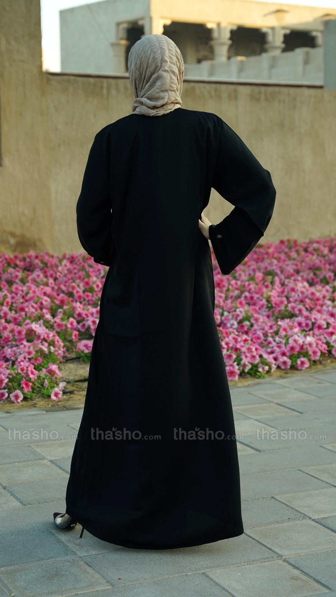 Black Zoom Modest Dress with Crystal Handwork on the Front and Sleeves