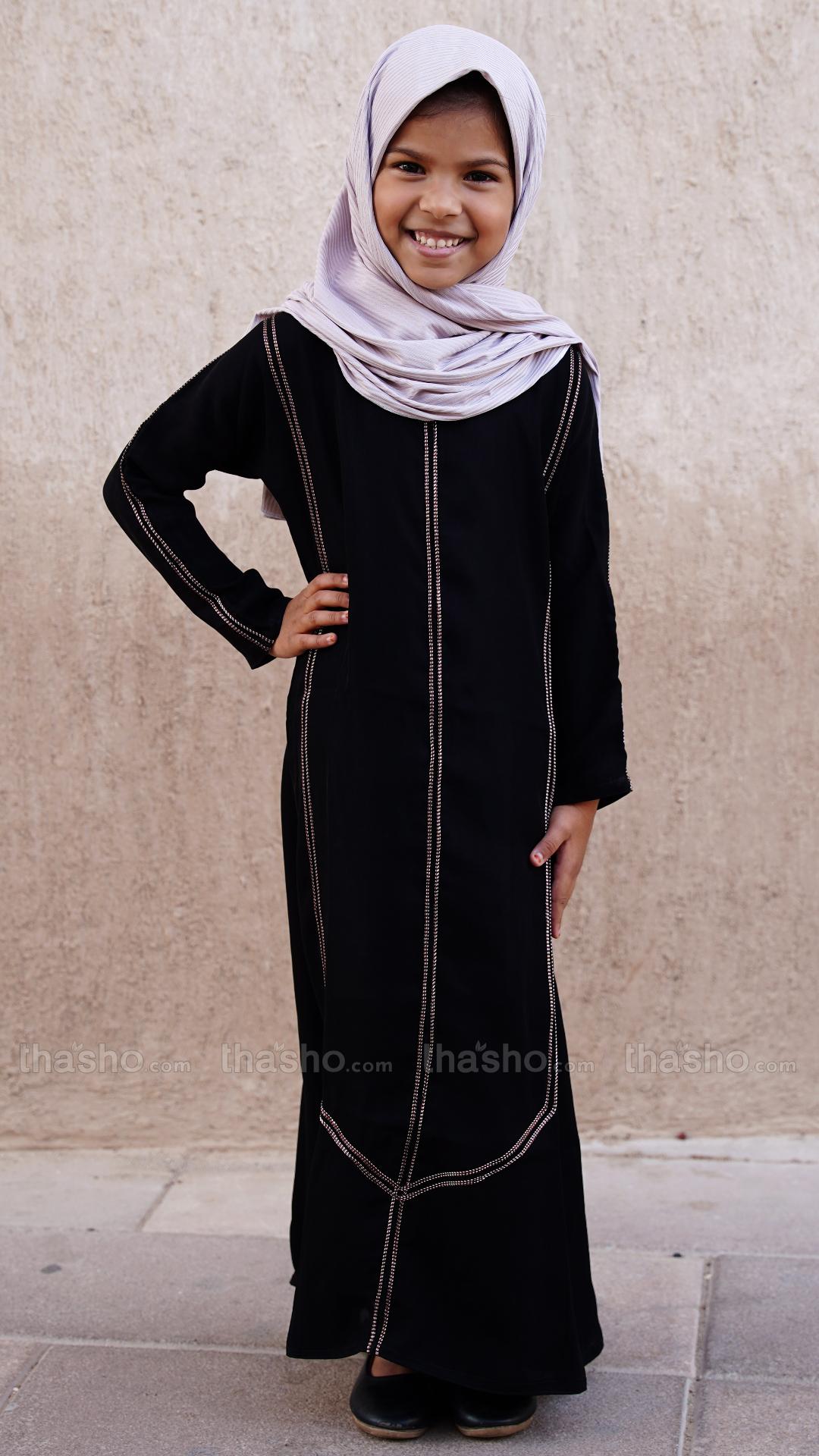 Black Kids Abaya with Dori Lace on the Front and Sleeves 