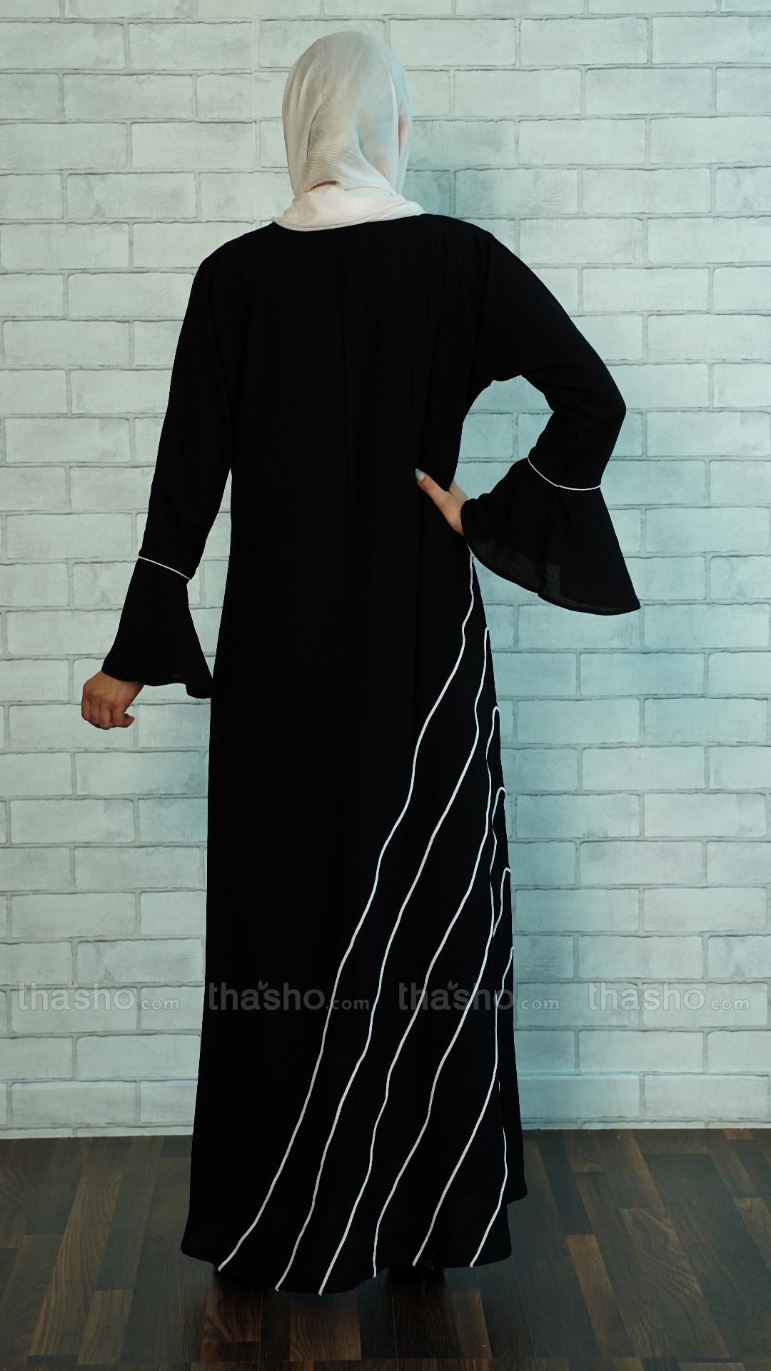 Stylish Black Abaya with Dori work and a Show Button on the Front