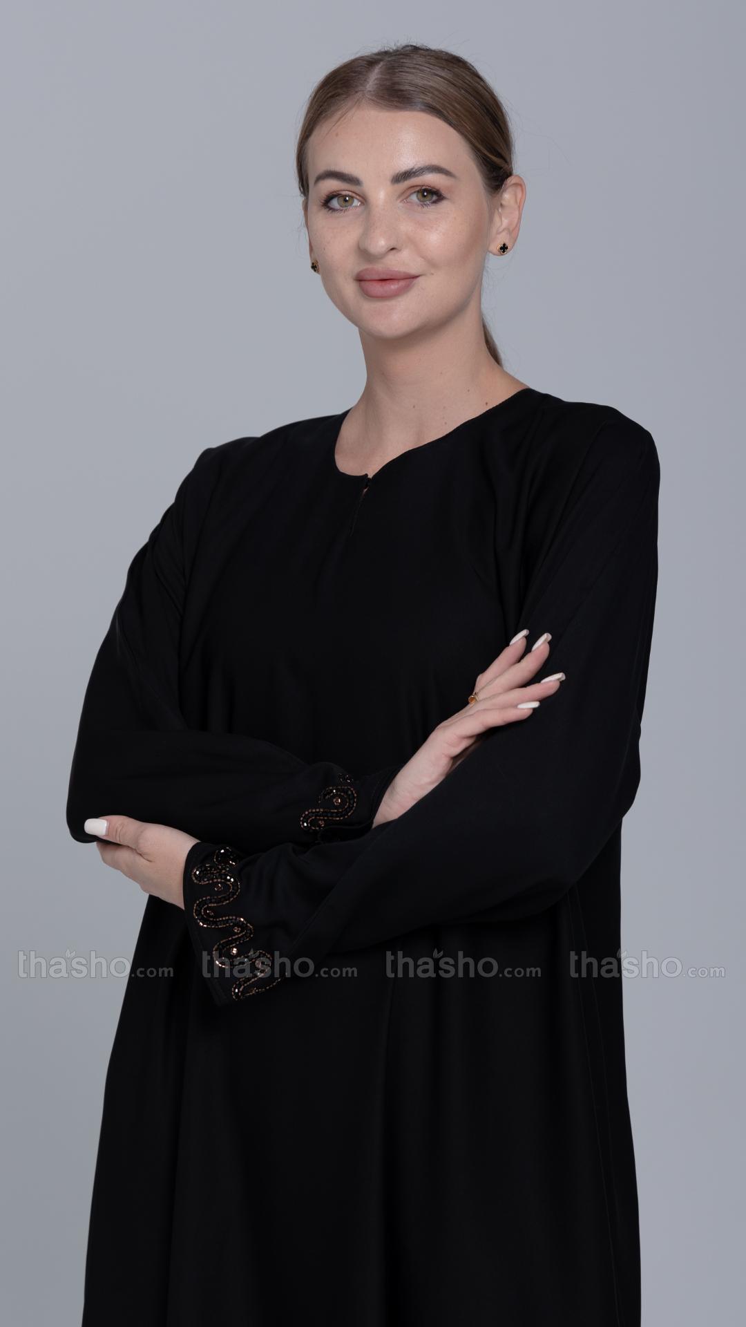 Back Nida Matte Abaya with Handwork on the Sleeves