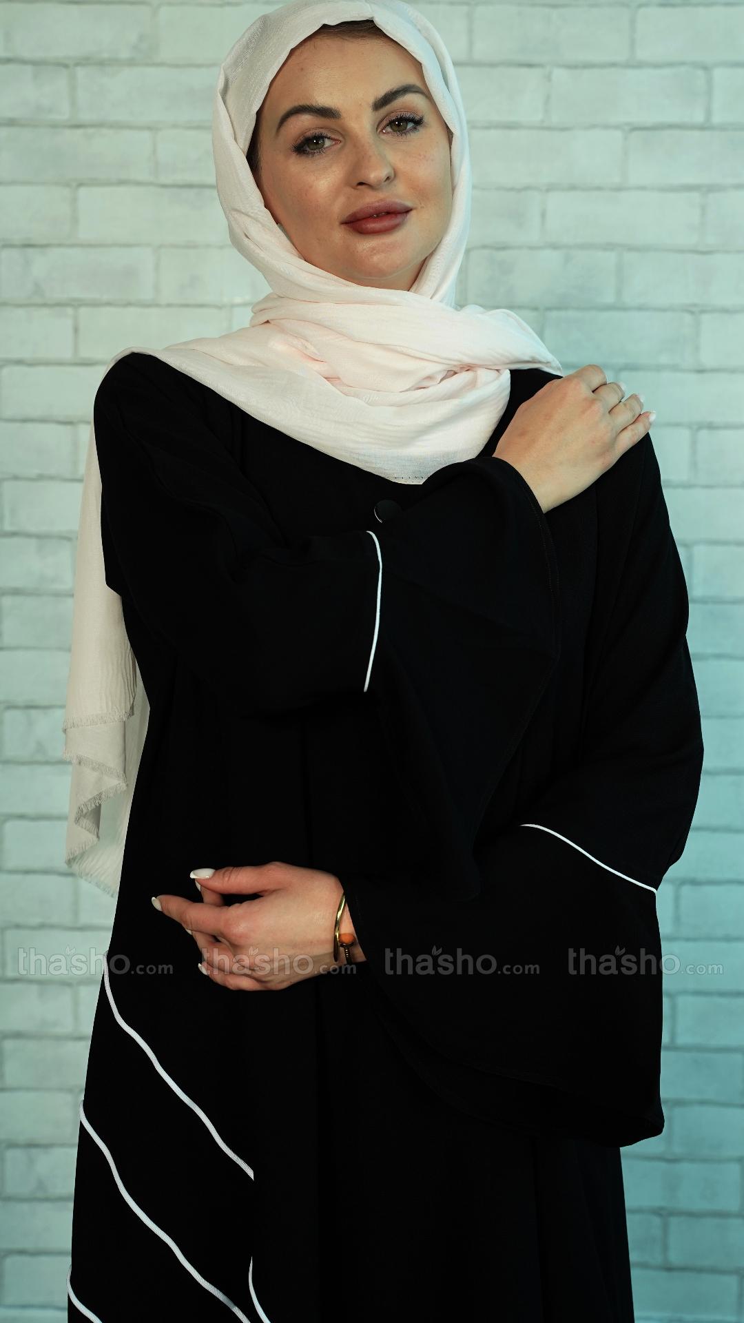 Stylish Black Abaya with Dori work and a Show Button on the Front