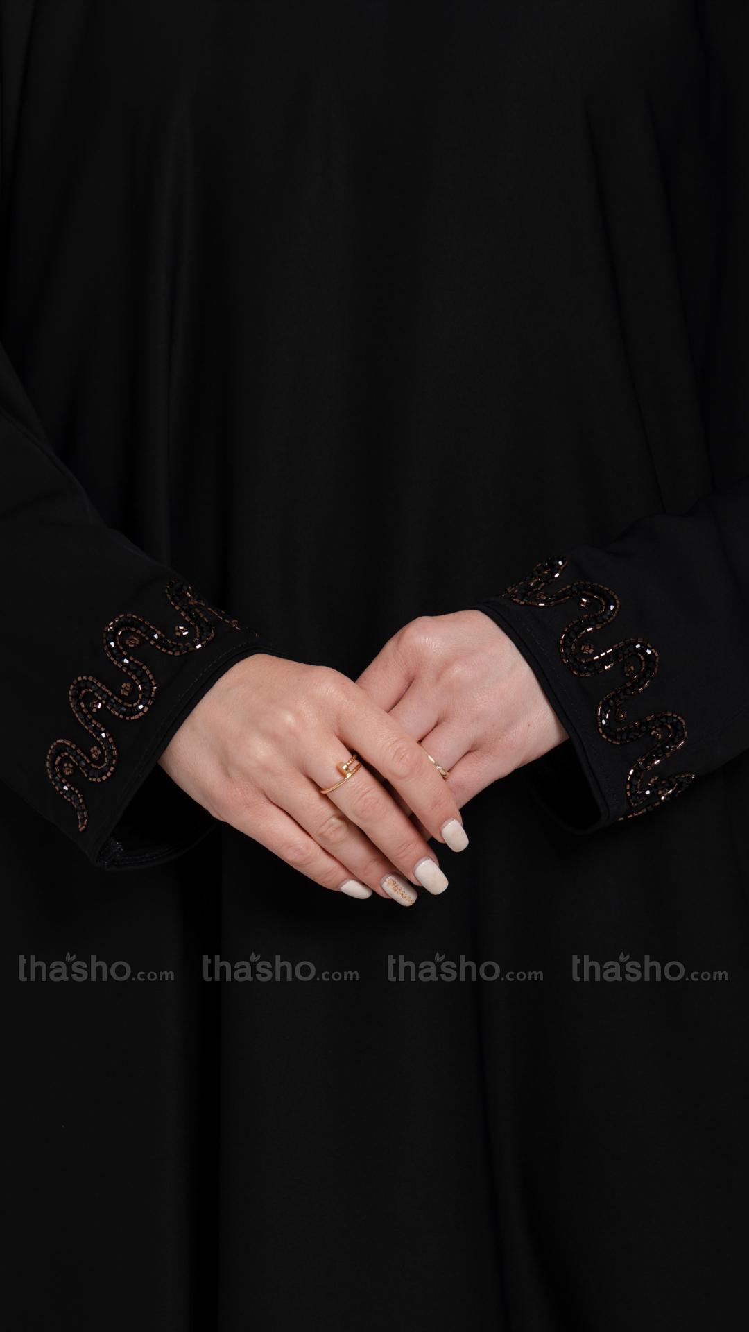 Back Nida Matte Abaya with Handwork on the Sleeves