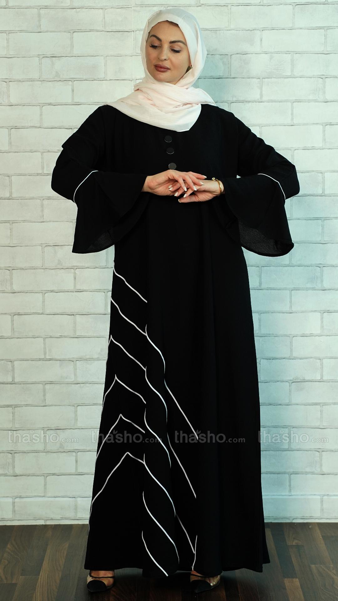 Stylish Black Abaya with Dori work and a Show Button on the Front