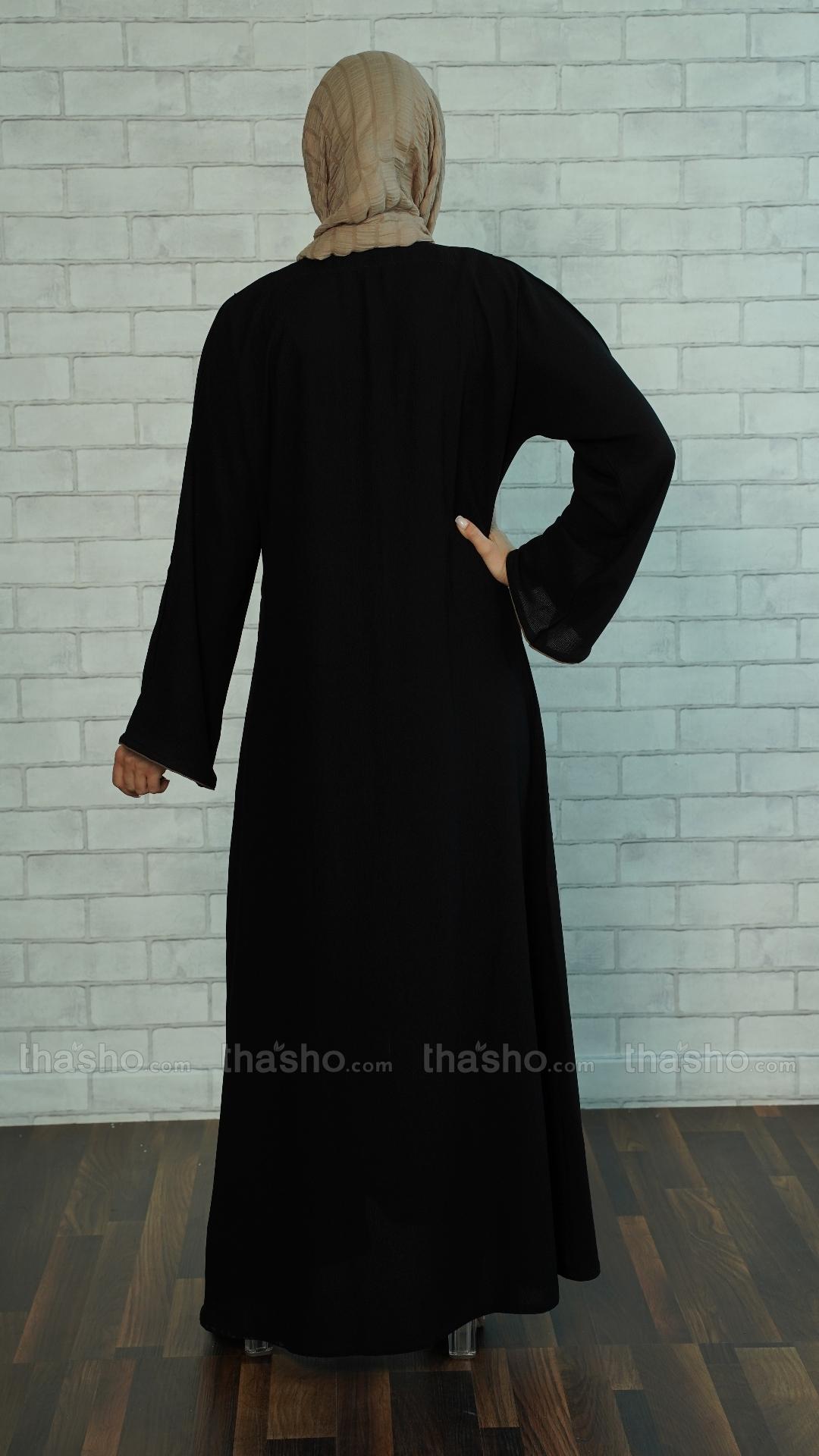 Black Elegant Abaya with a Show Button on the Front 
