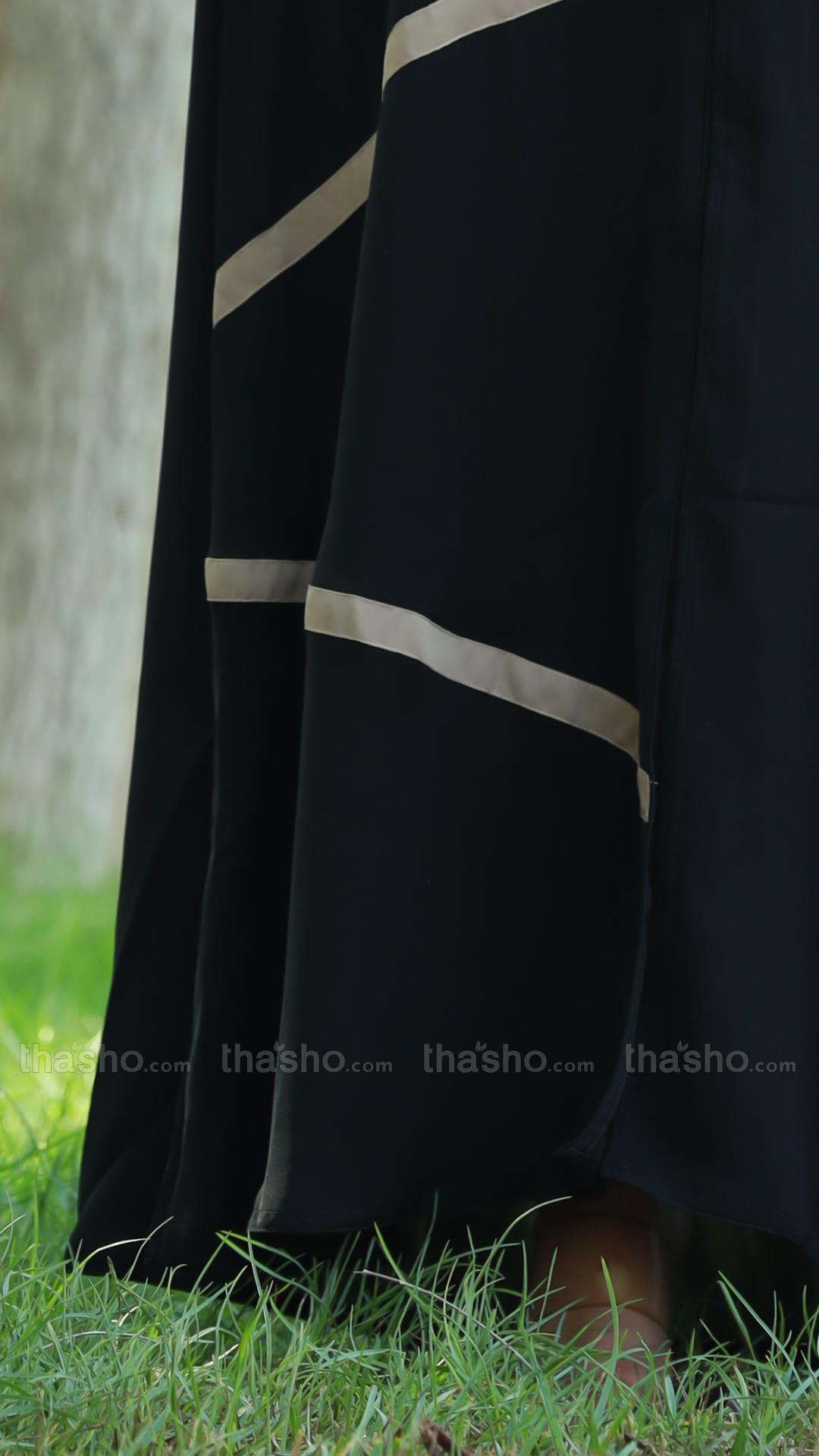 Black Nida Matte Abaya with Beige Band Work