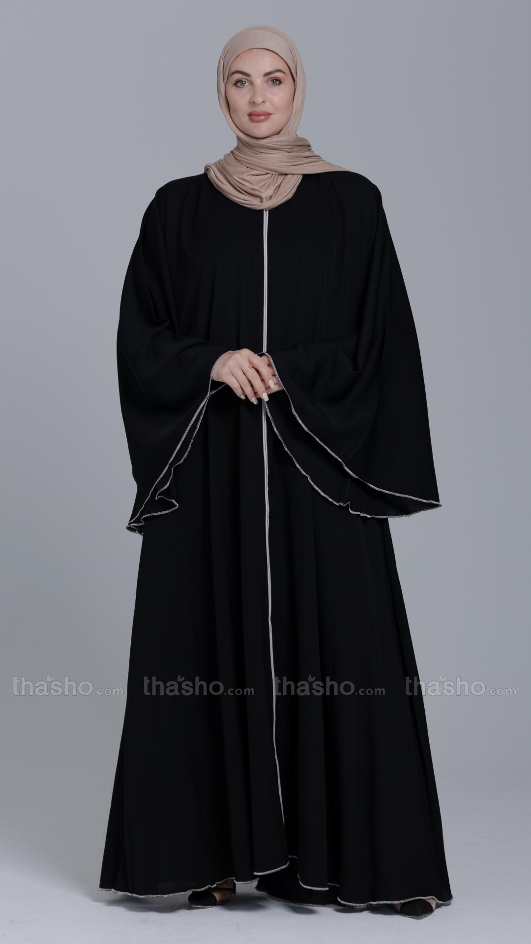 Black Abaya with Overlocking Design
