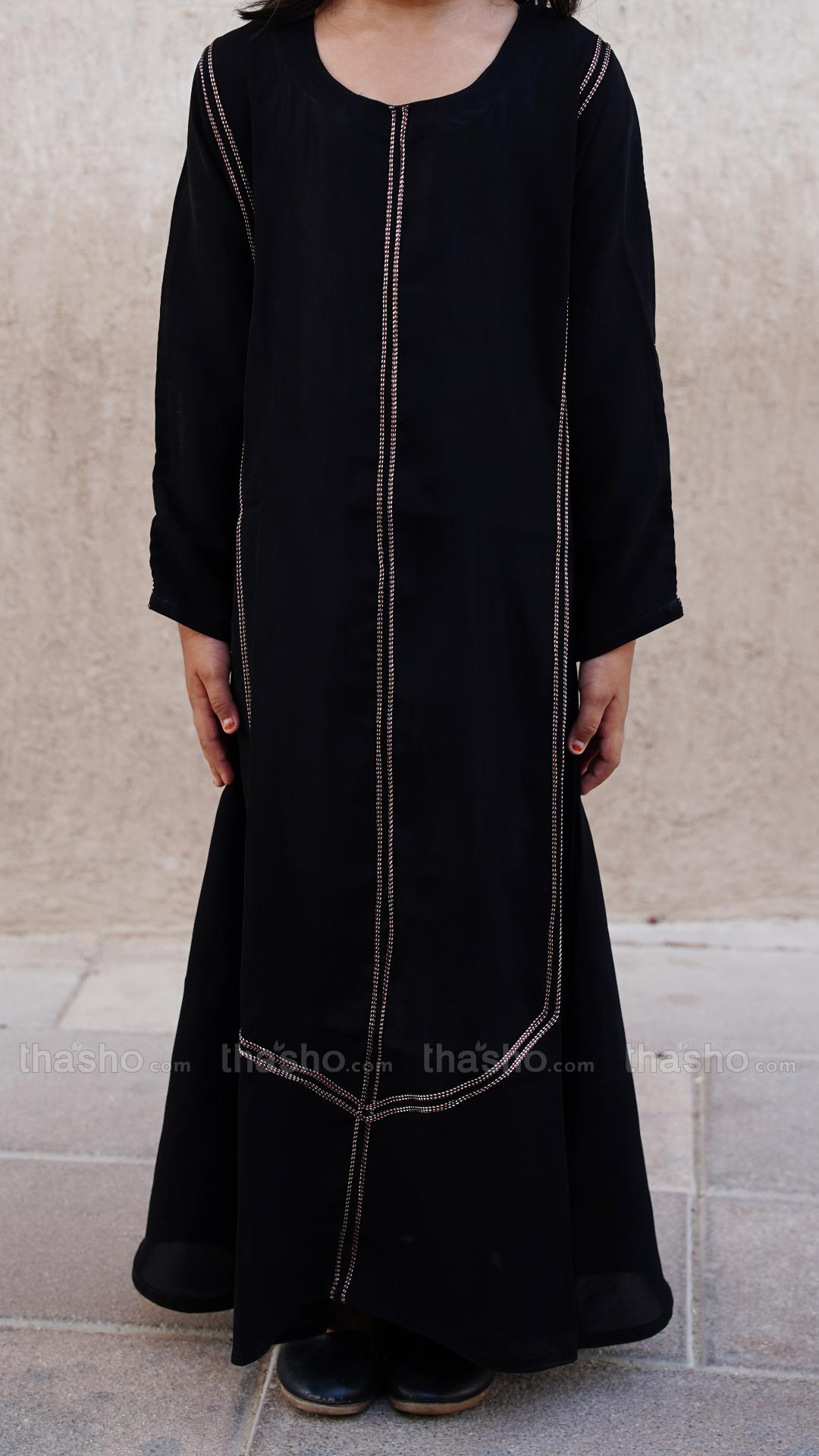 Black Kids Abaya with Dori Lace on the Front and Sleeves 
