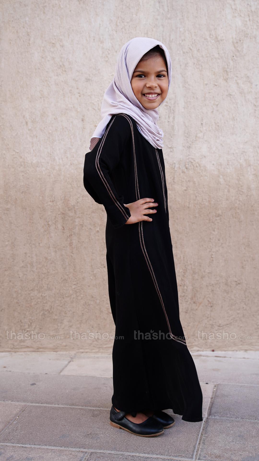 Black Kids Abaya with Dori Lace on the Front and Sleeves 