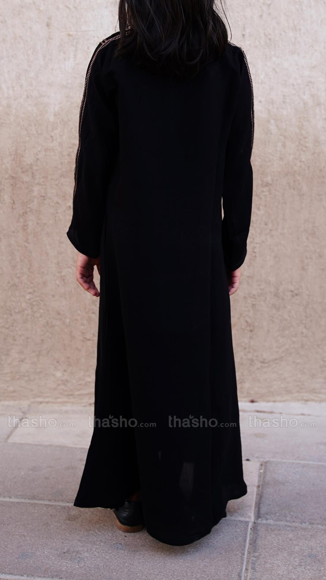 Black Kids Abaya with Dori Lace on the Front and Sleeves 