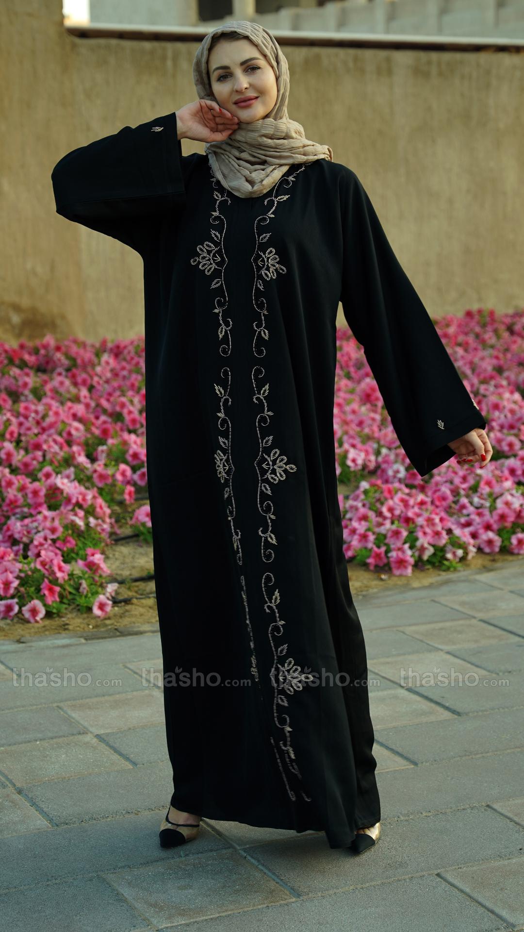 Black Zoom Modest Dress with Crystal Handwork on the Front and Sleeves