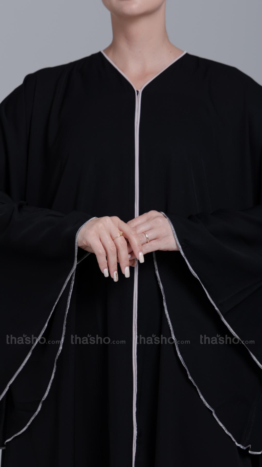Black Abaya with Overlocking Design