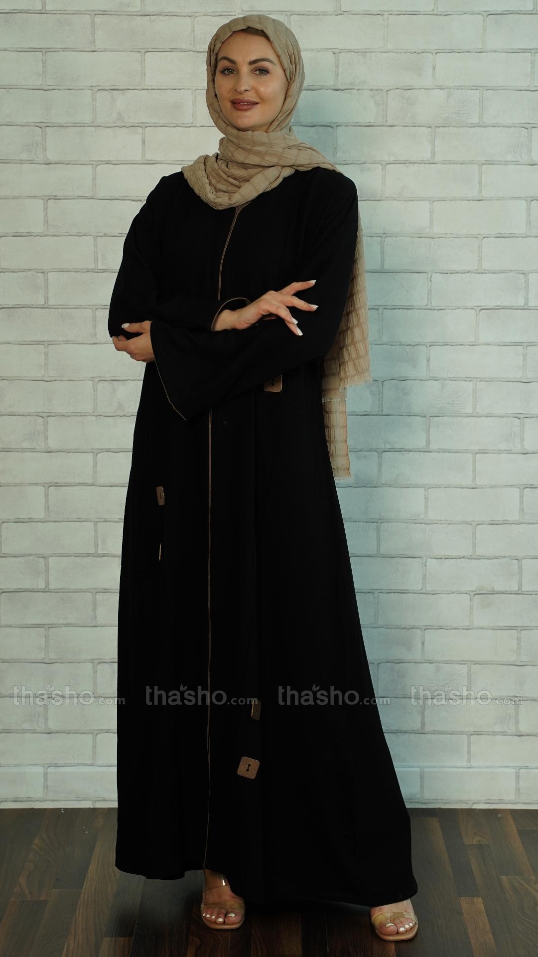 Black Elegant Abaya with a Show Button on the Front 