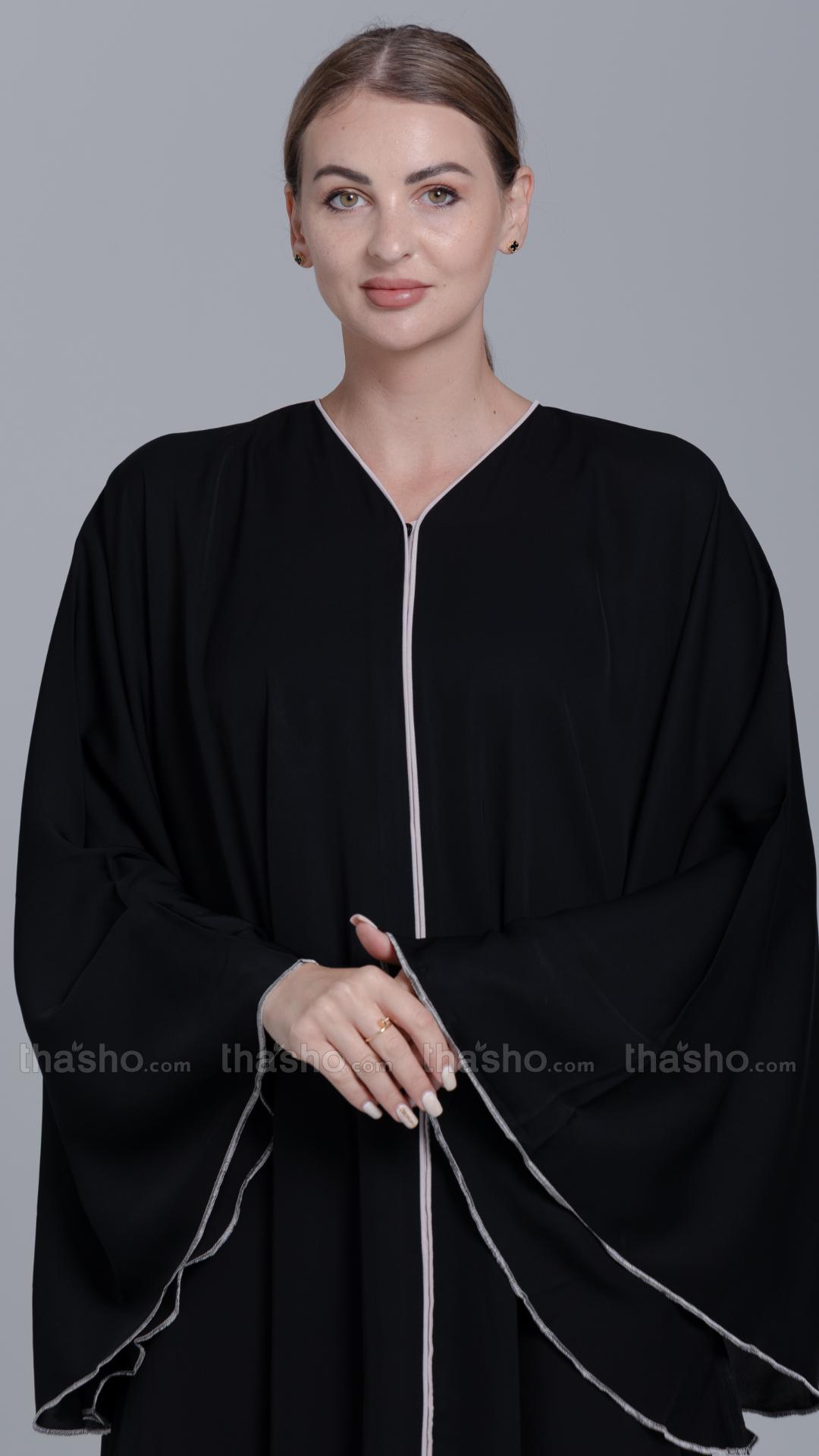 Black Abaya with Overlocking Design