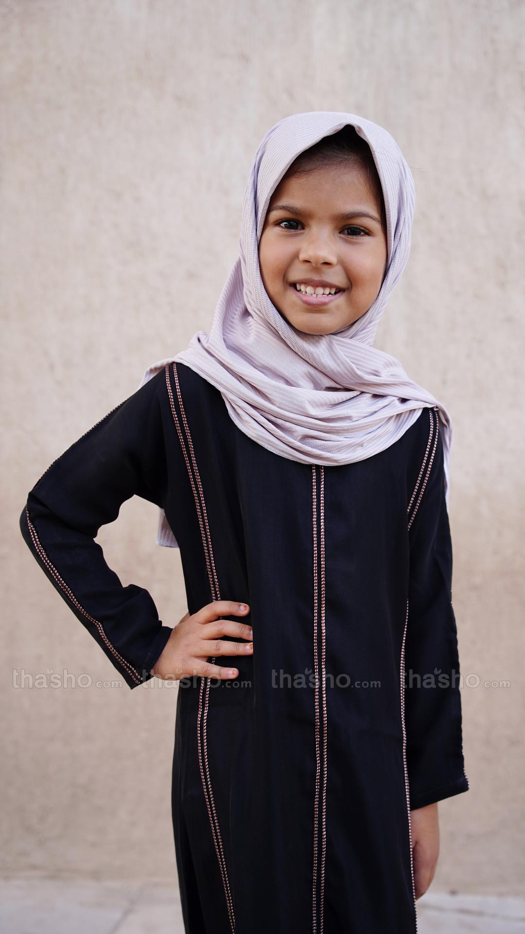 Black Kids Abaya with Dori Lace on the Front and Sleeves 