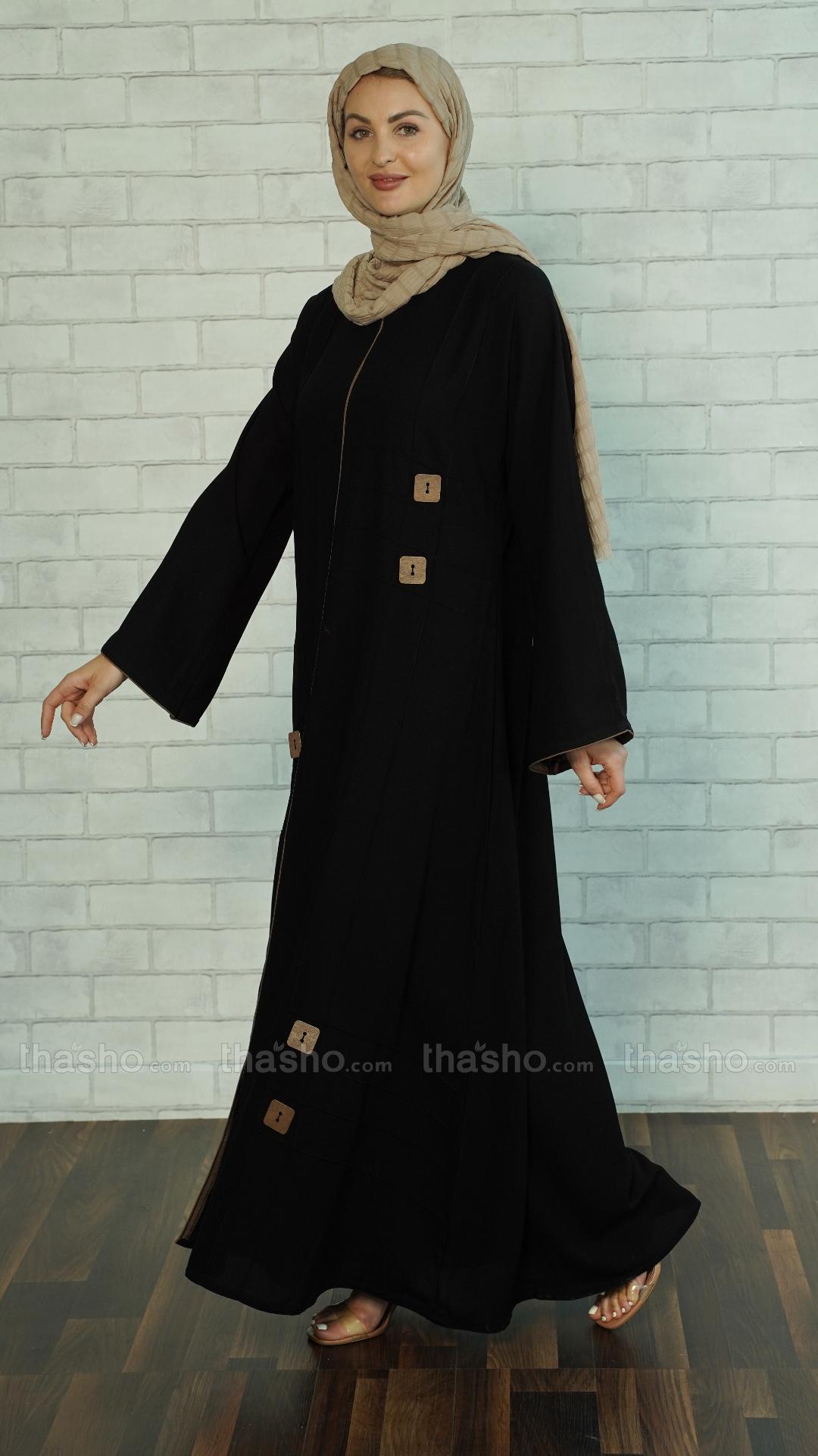 Black Elegant Abaya with a Show Button on the Front 