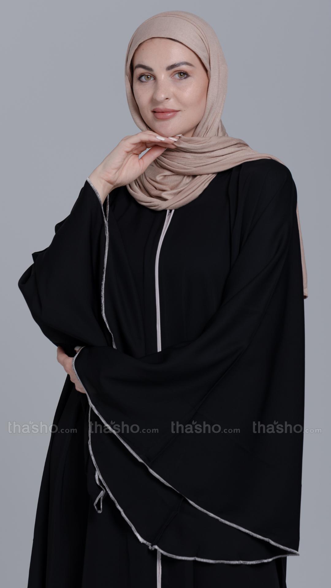 Black Abaya with Overlocking Design