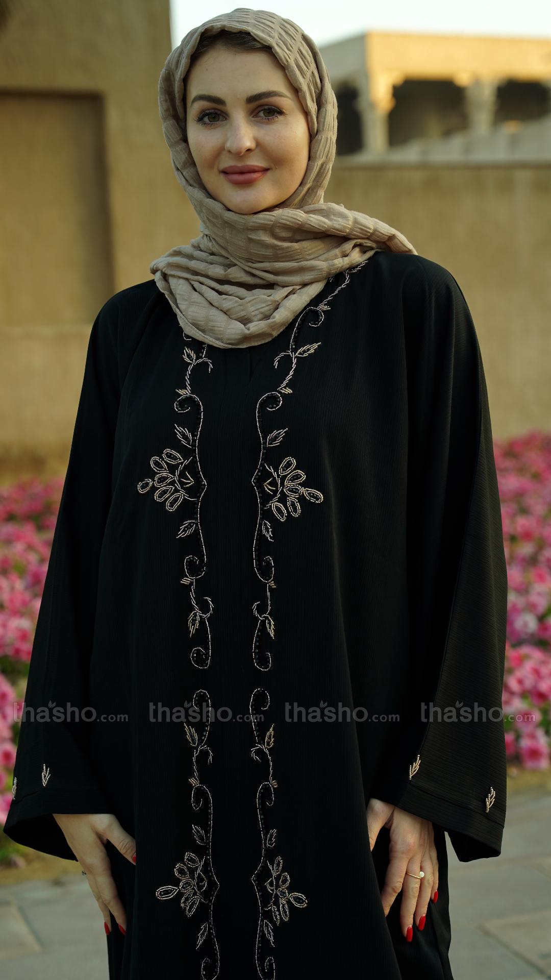 Black Zoom Modest Dress with Crystal Handwork on the Front and Sleeves