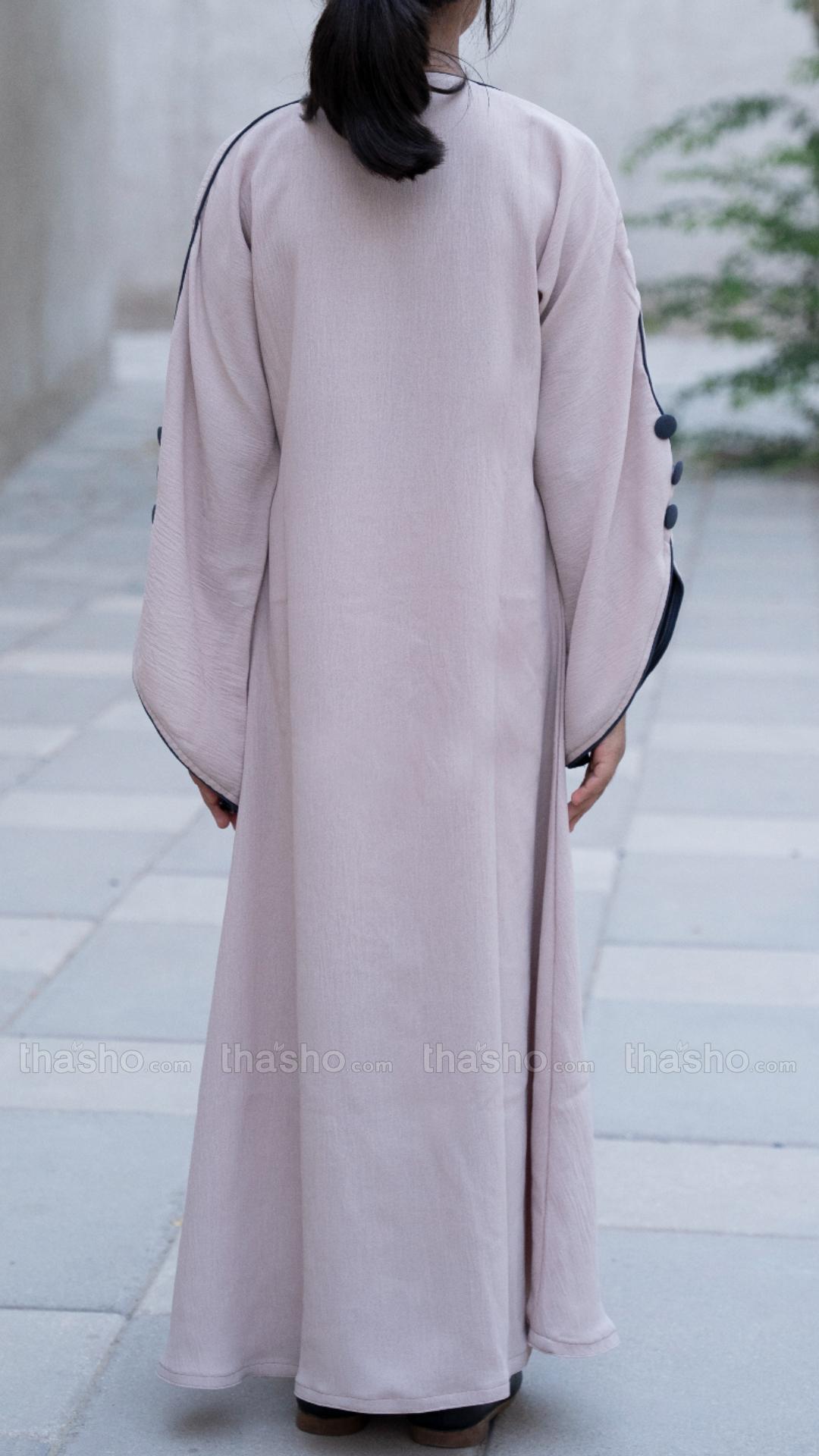 Almond Kids Abaya with Show Buttons on the Front and Sleeves 