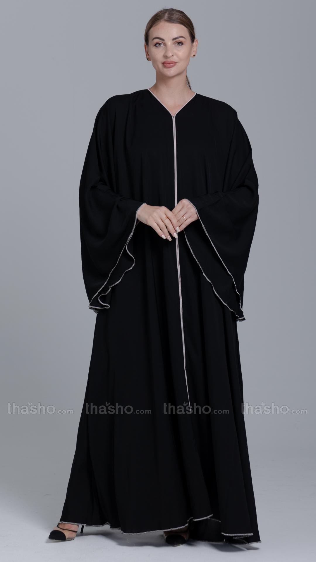 Black Abaya with Overlocking Design
