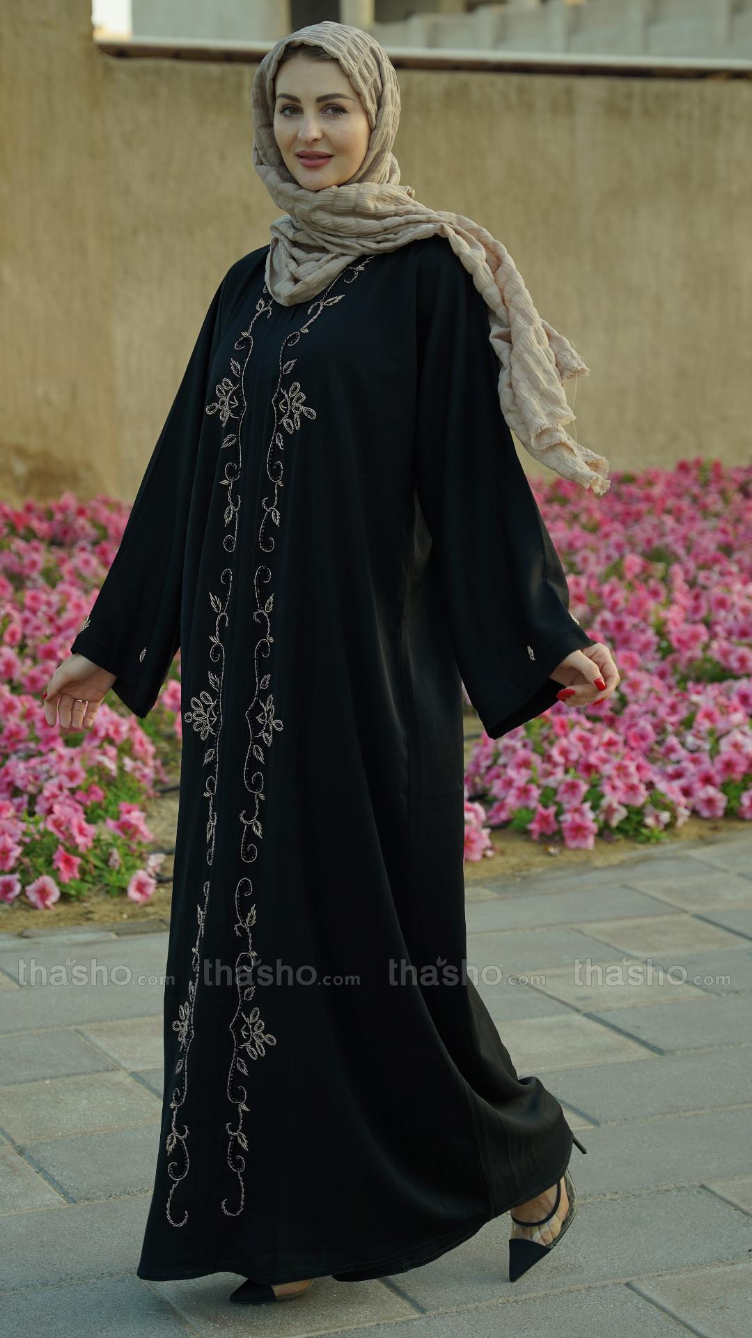 Black Zoom Modest Dress with Crystal Handwork on the Front and Sleeves