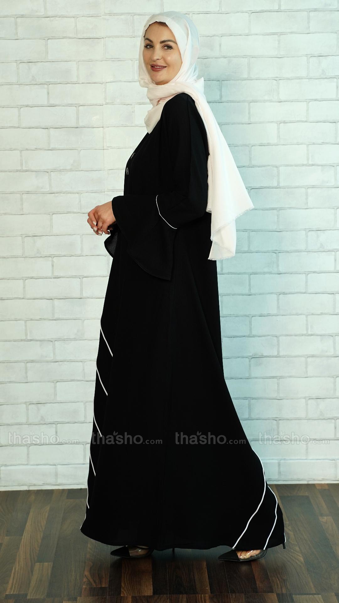 Stylish Black Abaya with Dori work and a Show Button on the Front