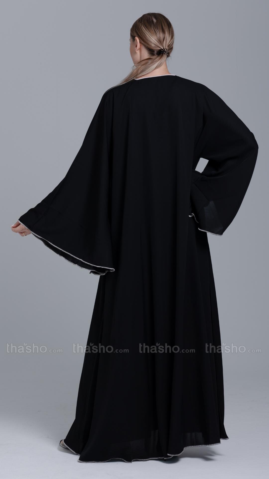 Black Abaya with Overlocking Design