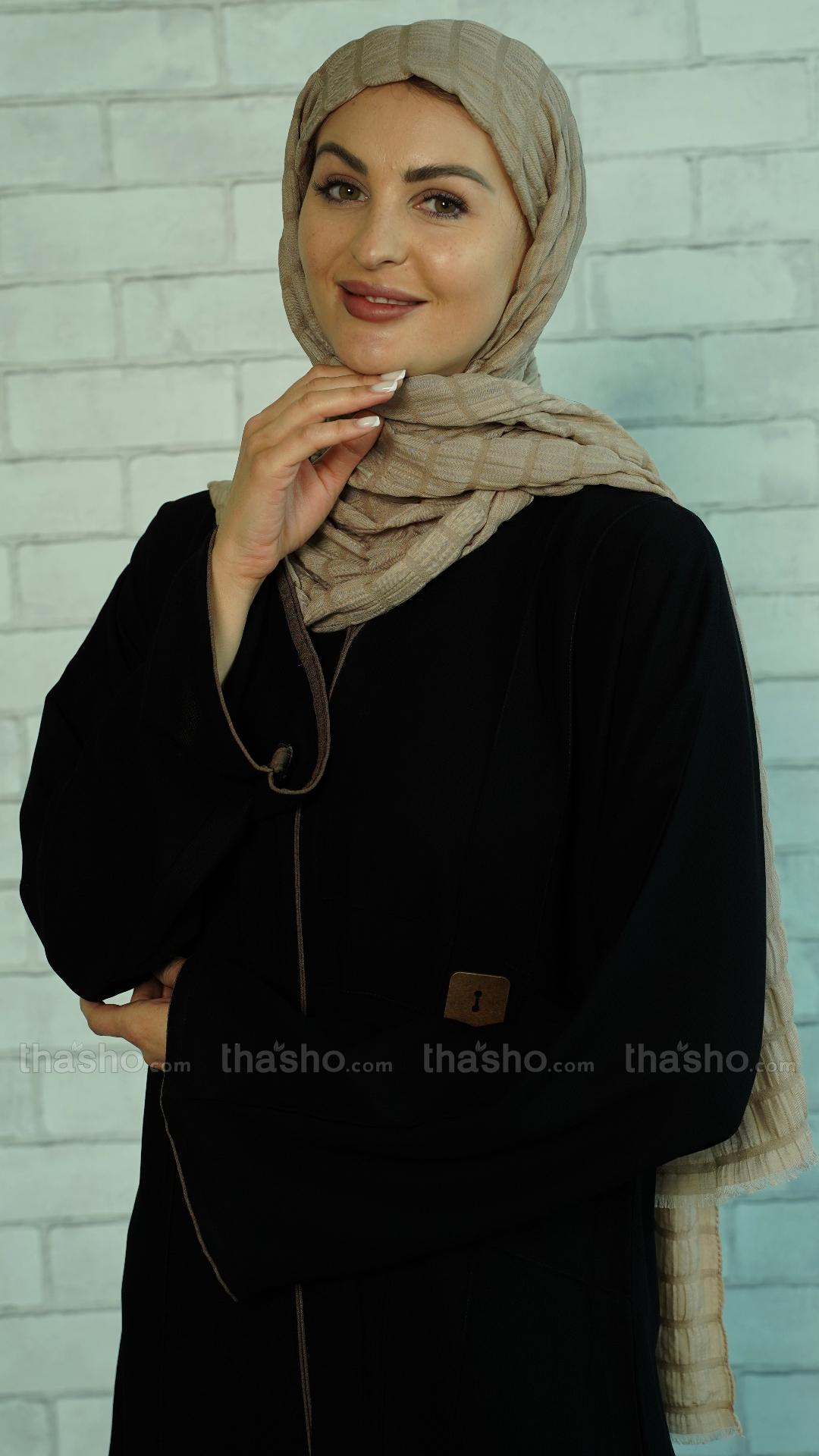 Black Elegant Abaya with a Show Button on the Front 