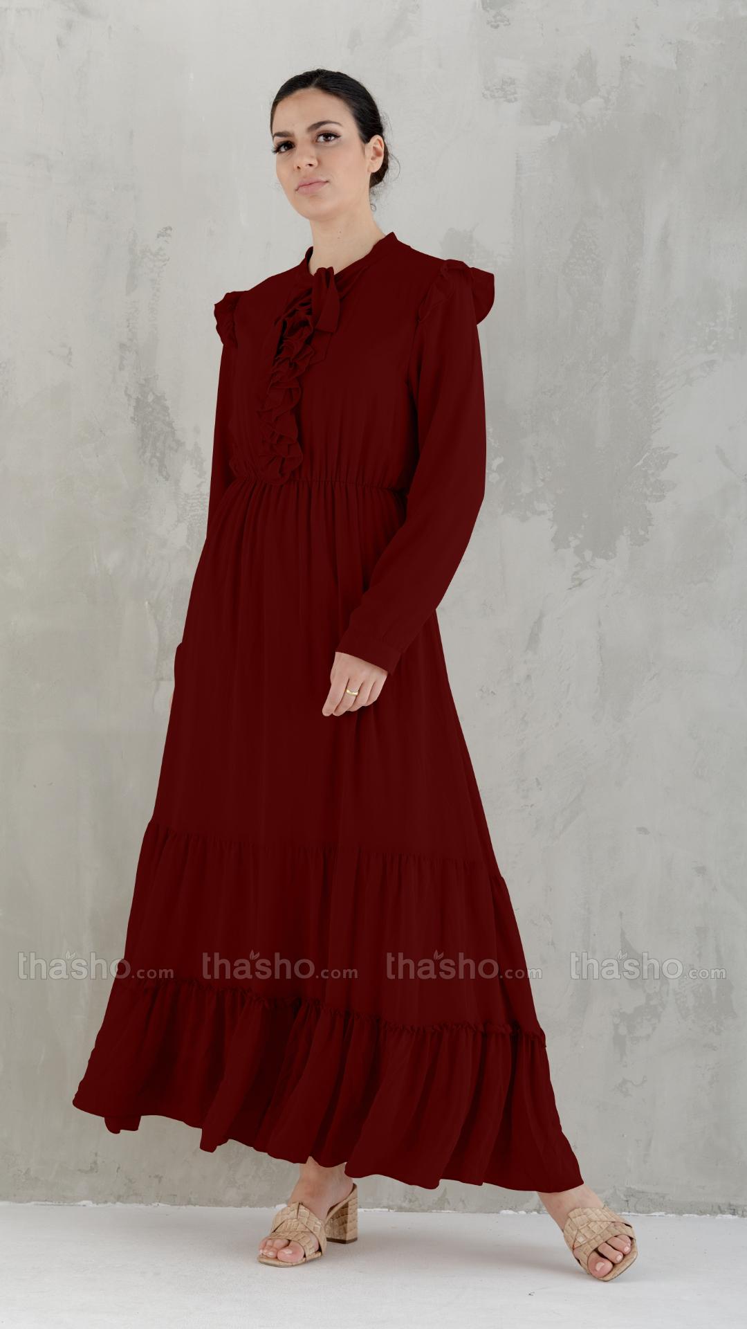 Modest Dress in Dark Maroon