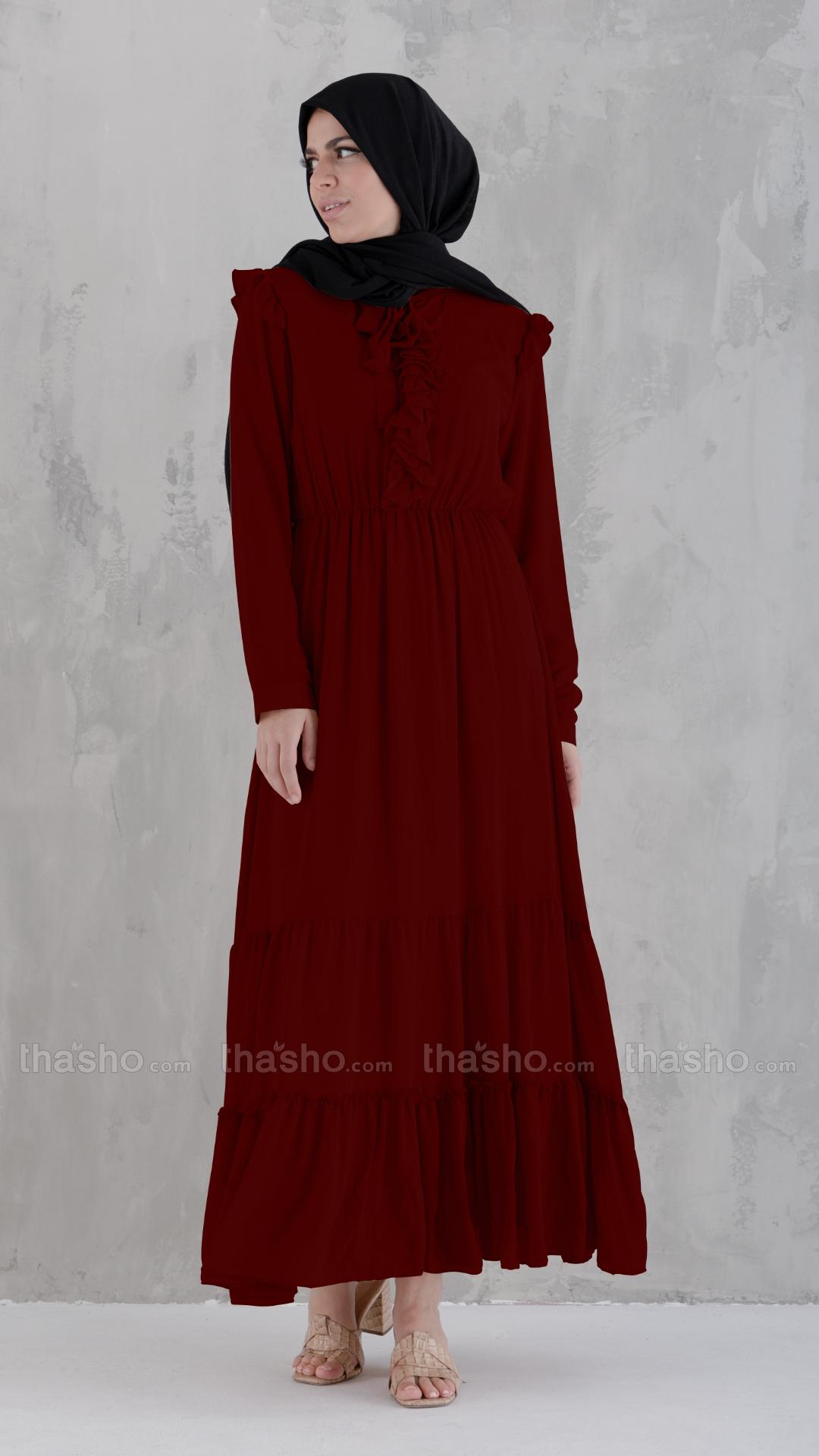 Modest Dress in Dark Maroon