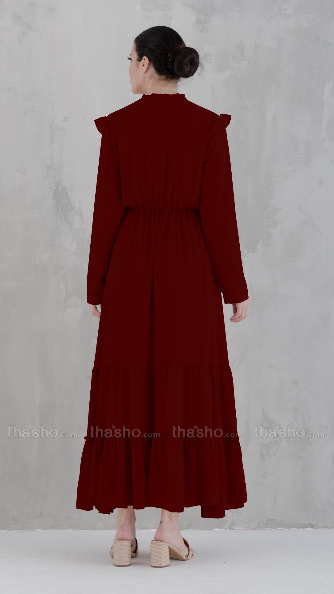 Modest Dress in Dark Maroon
