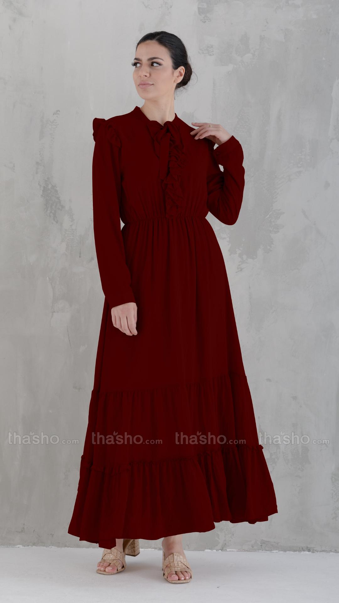 Modest Dress in Dark Maroon