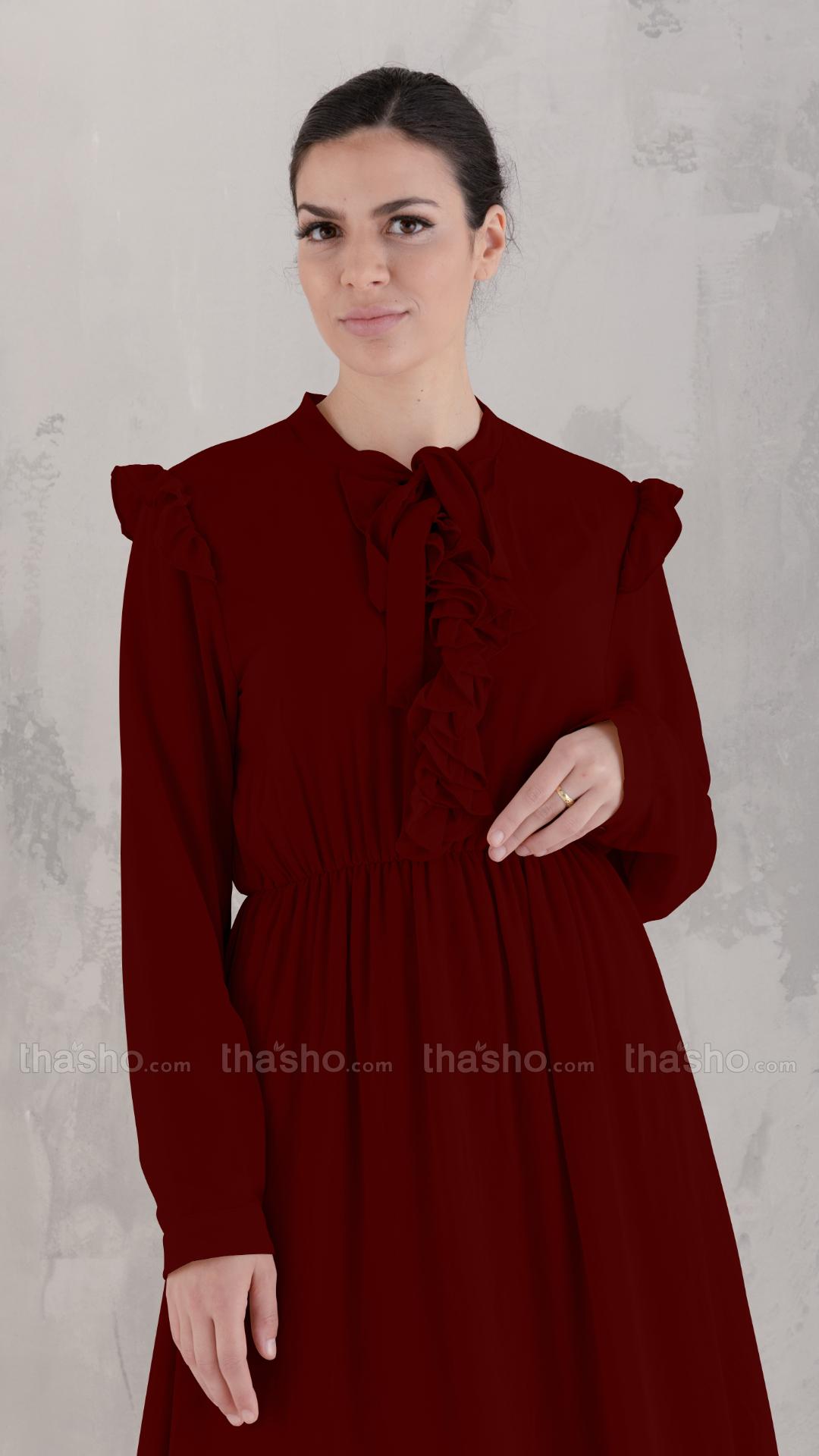 Modest Dress in Dark Maroon