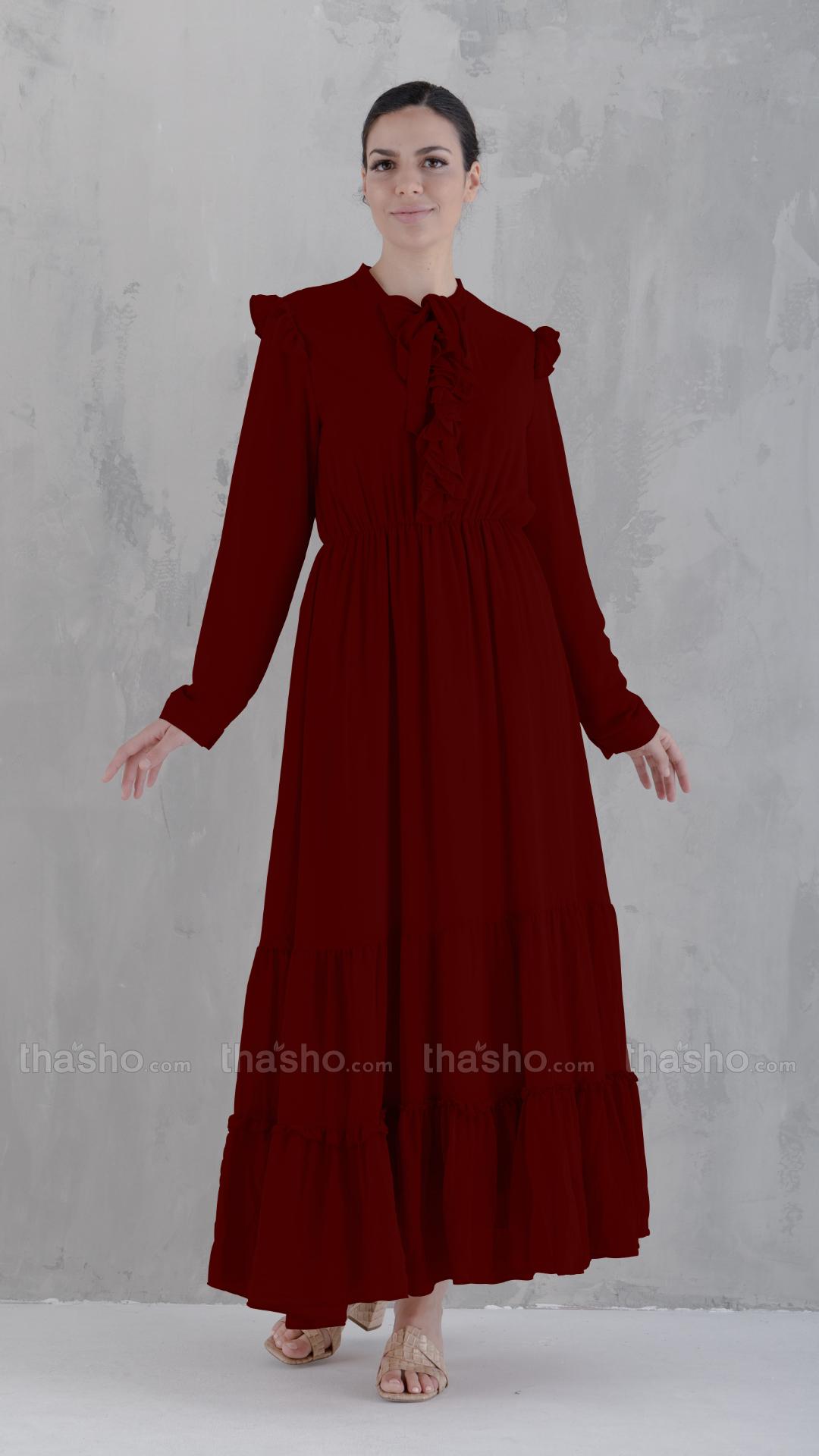 Modest Dress in Dark Maroon