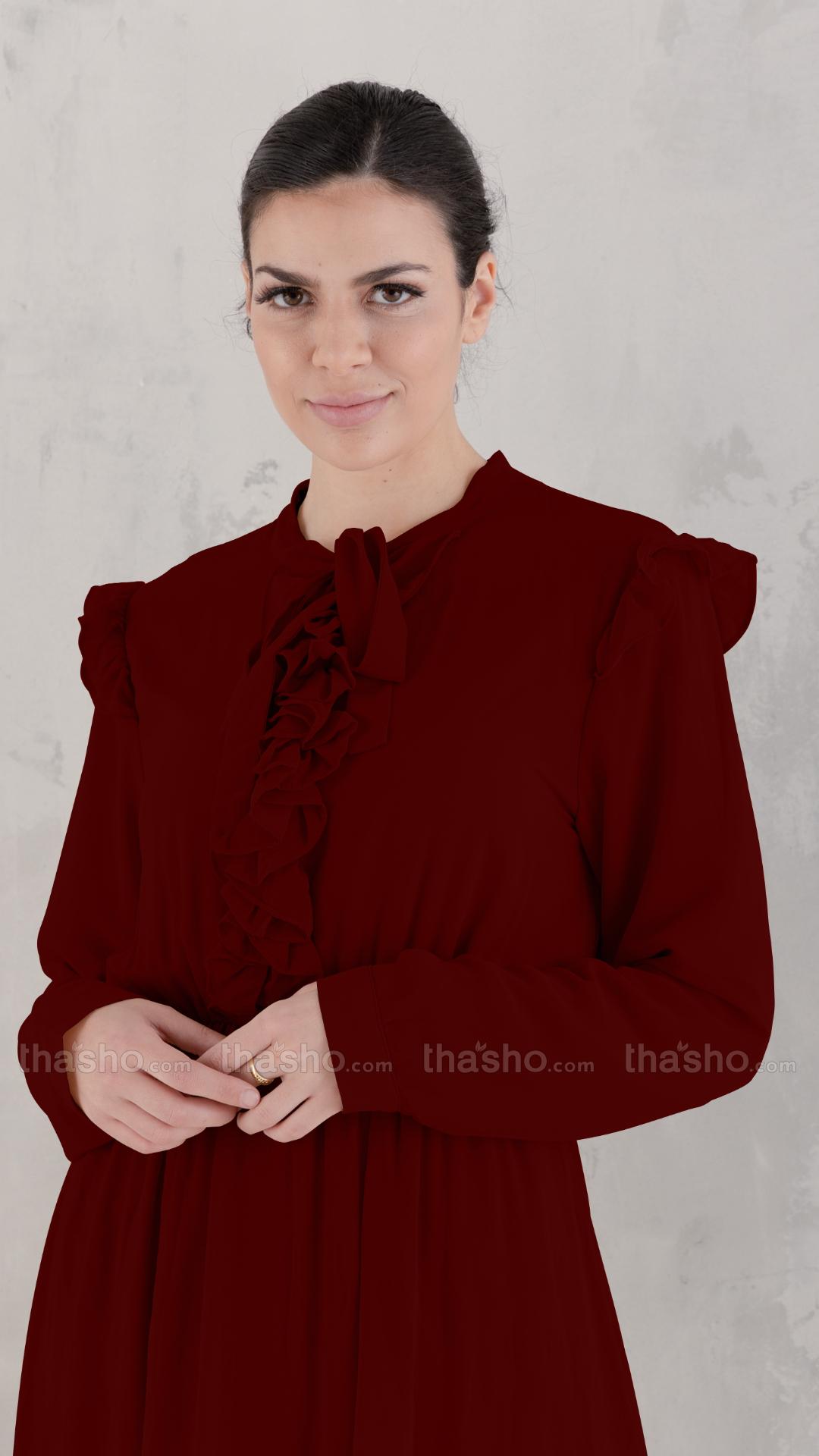 Modest Dress in Dark Maroon