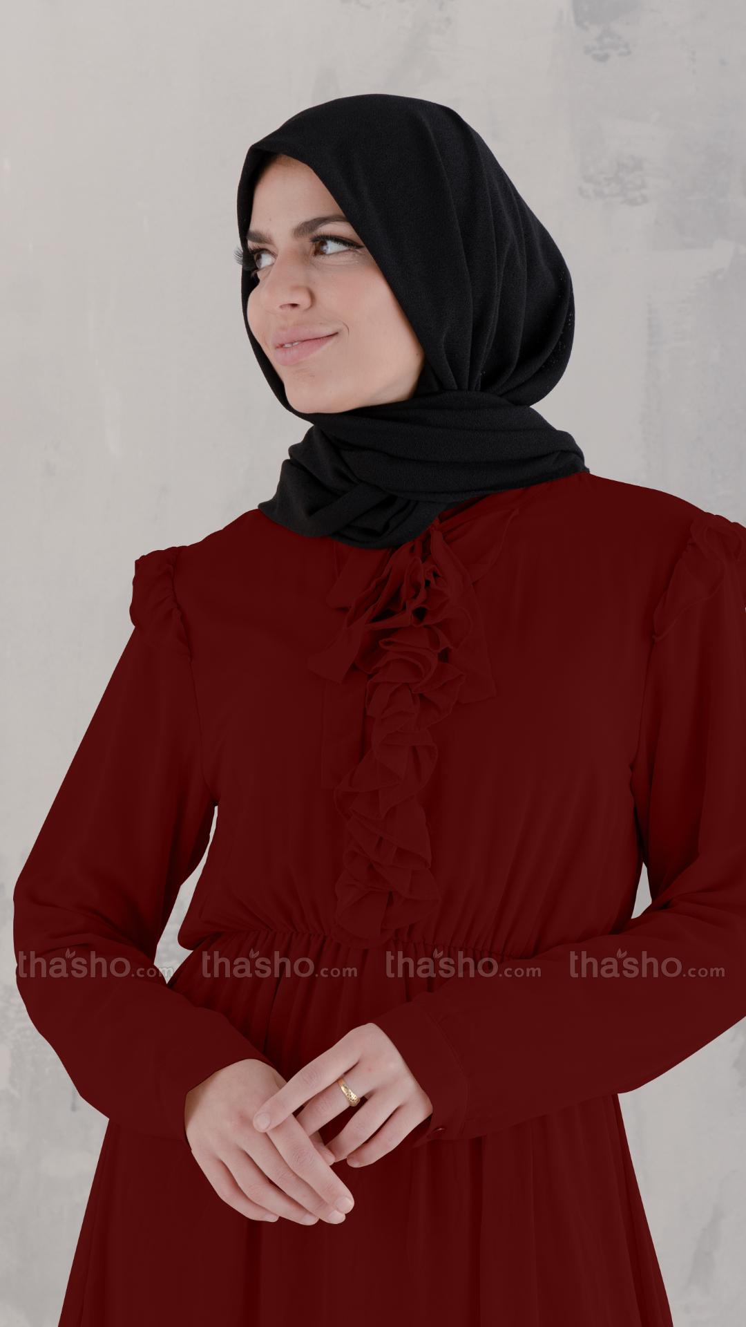 Modest Dress in Dark Maroon